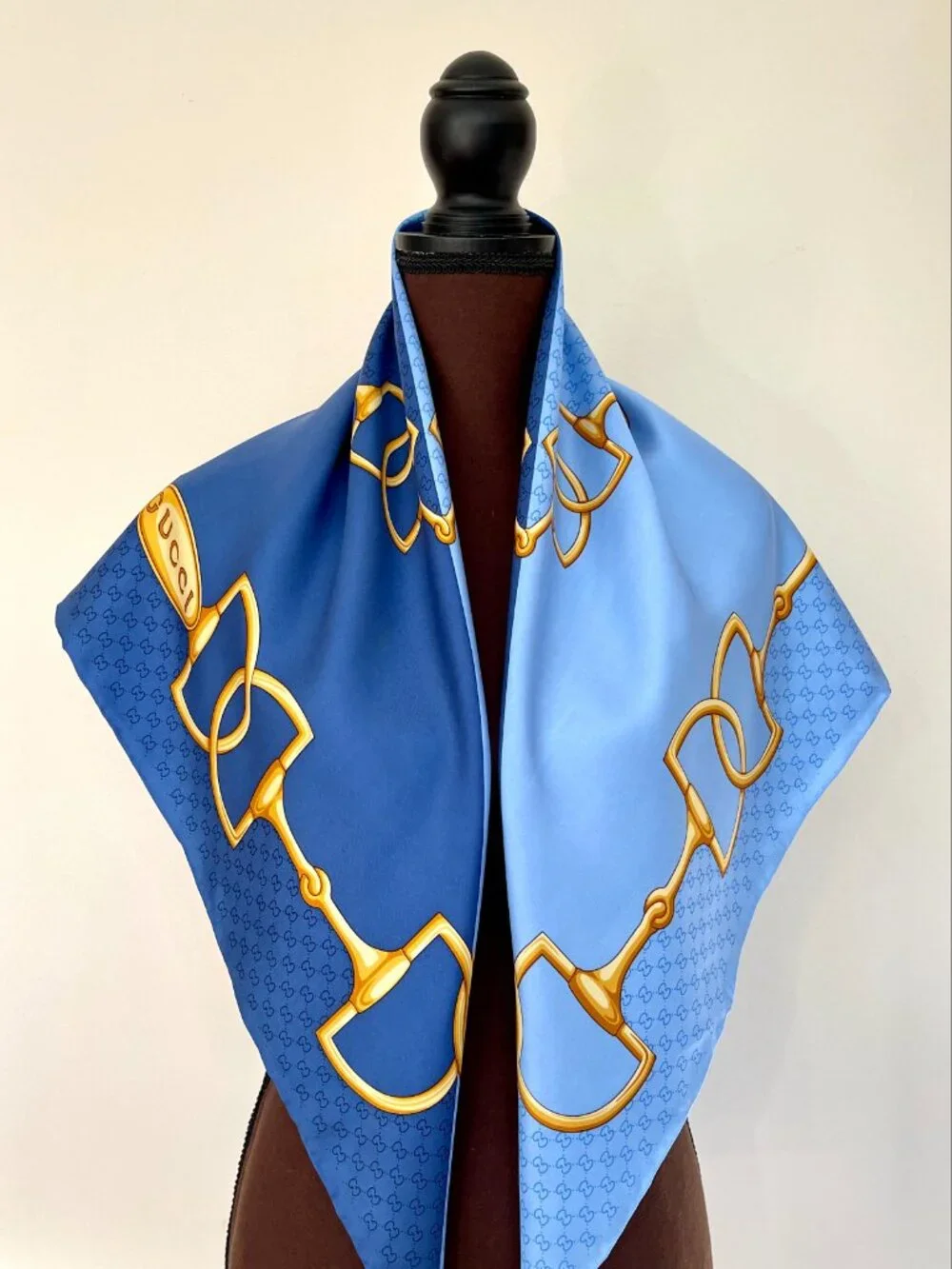Display #1 Gucci Equestrian Horsebit Blue with Gold Silk Scarf